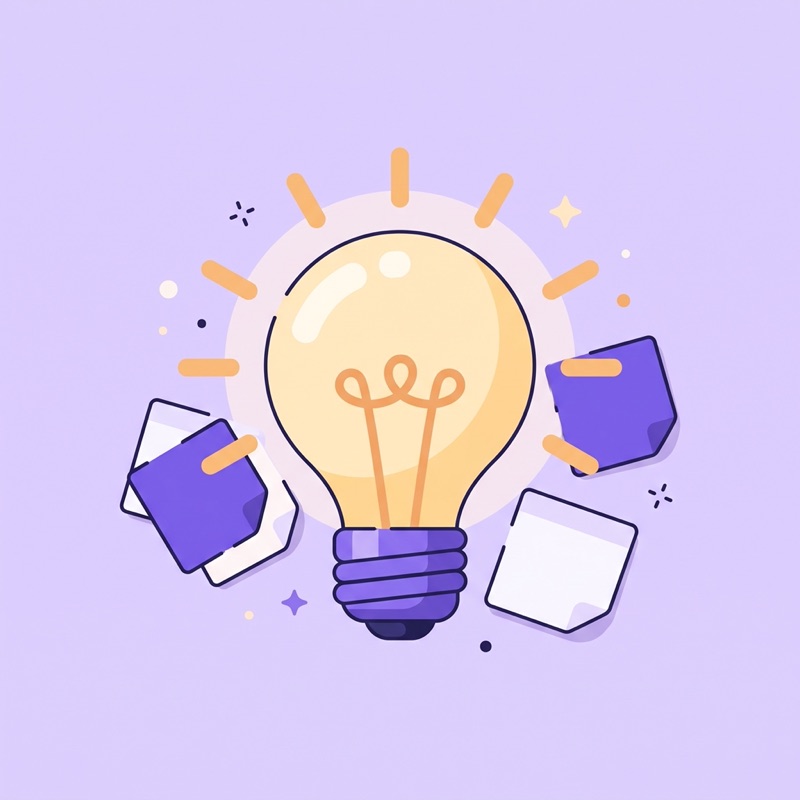 Illustration of a glowing light bulb surrounded by sticky notes
